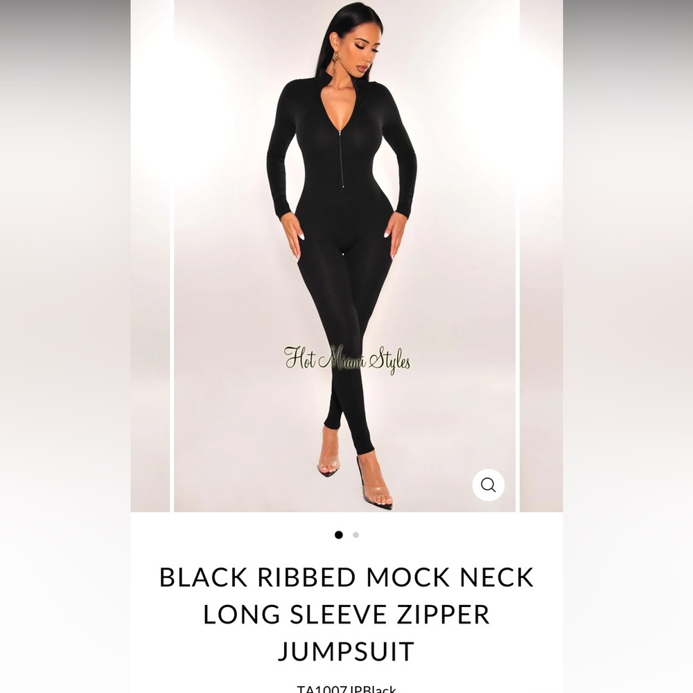 Hot Miami Styles Black Ribbed Long Sleeve Jumpsuit